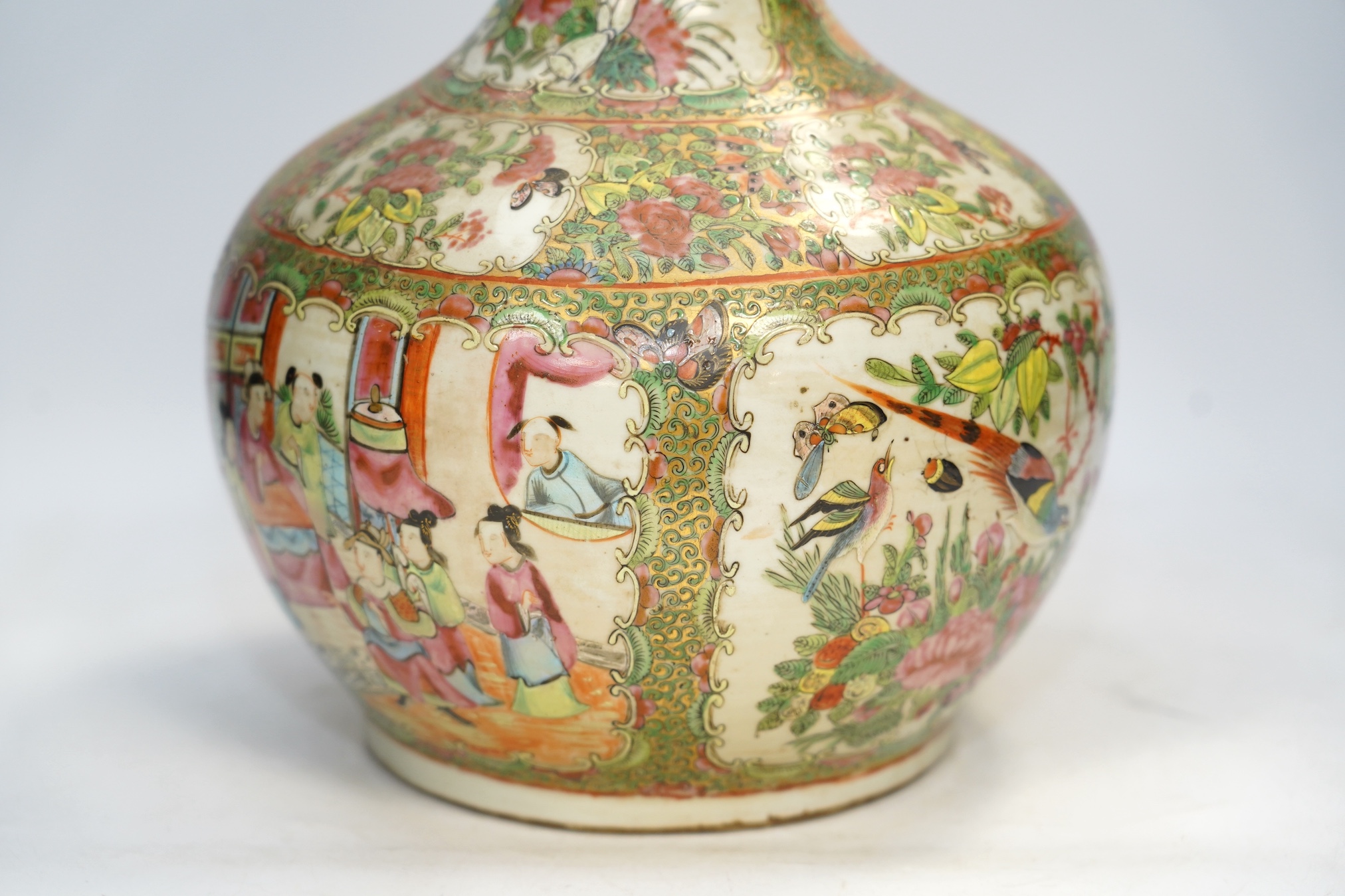 A Chinese famille rose vase, 39cm high. Condition - fair, some chipping to rim and very grubby